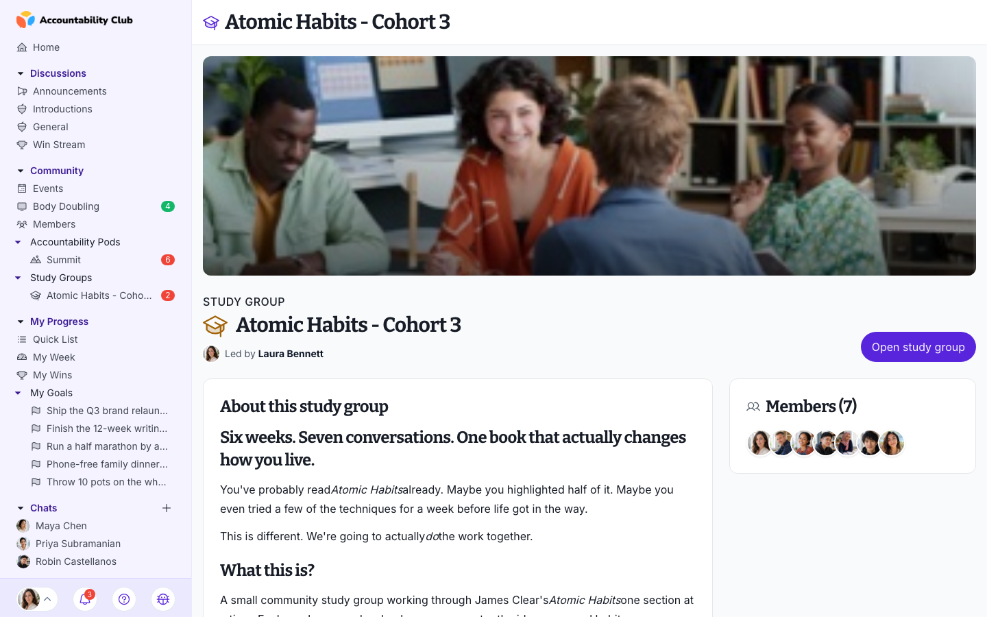 Study group landing page